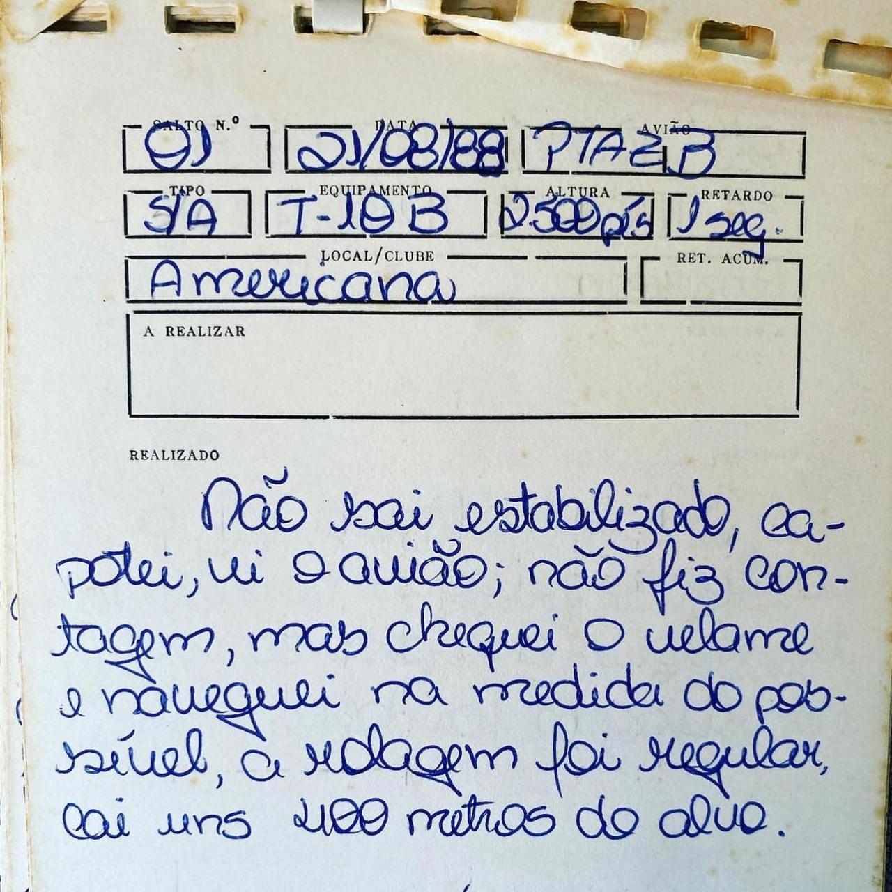 Foto Pedro Ushizima - Caderneta de saltos.